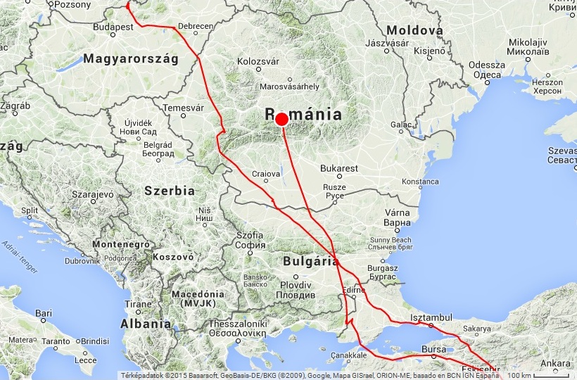 Picur útja Törökországból a Kárpátokig (forrás: http://satellitetracking.eu/)